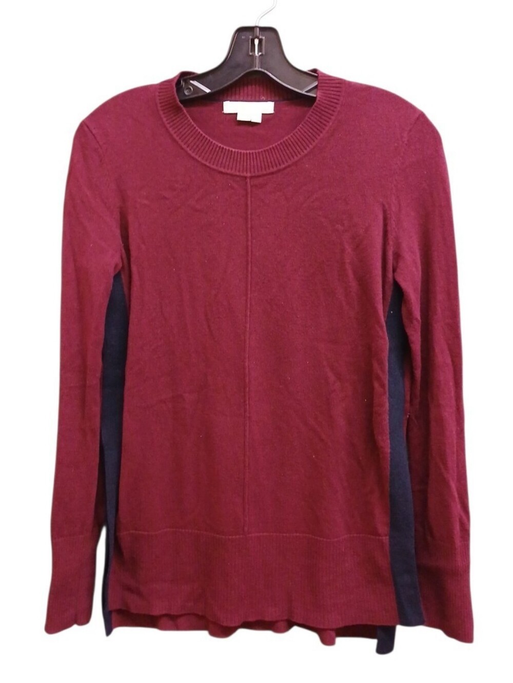 Boden Wool Cotton Burgundy Crewneck Sweater with Navy Side Panels Extra Small